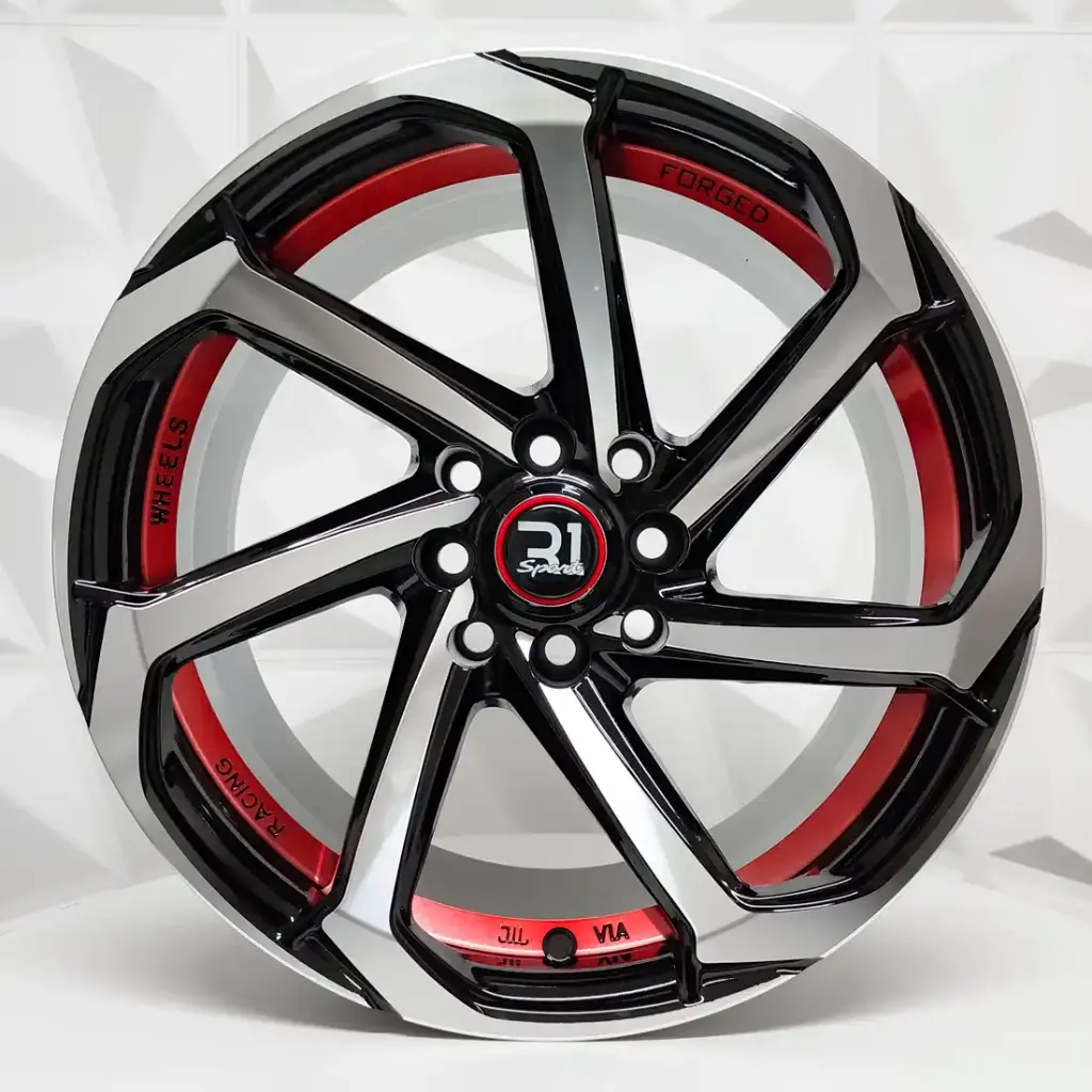 RIN 16X7 4-100/114.3 R1 SPORT X076 BLACK MACHINE AND RED UNCDERCUT ET0 CB73.1