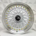 RIN 17X8.5 4-100/114.3 R1 SPORT F6625 SILVER MACHINE LIP GOLD RIVETS ET35 CB73.1