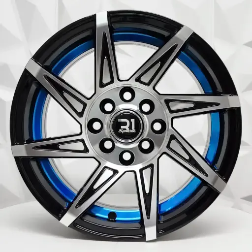 [134577] RIN 13X6 4-100/114.3 R1 SPORT QC2057 BLACK MACHINE FACE BLUE UNDERCUT ET10 CB73.1